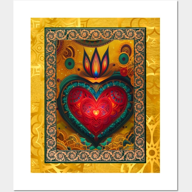 Moroccan Golden Mandala Heart Wall Art by Mazzlo Shop